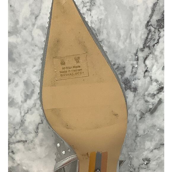 Sam Edelman 5M Silver Mesh Bianka Crystal Slingback Pumps Pointed Toe P16-21 - Picture 7 of 8